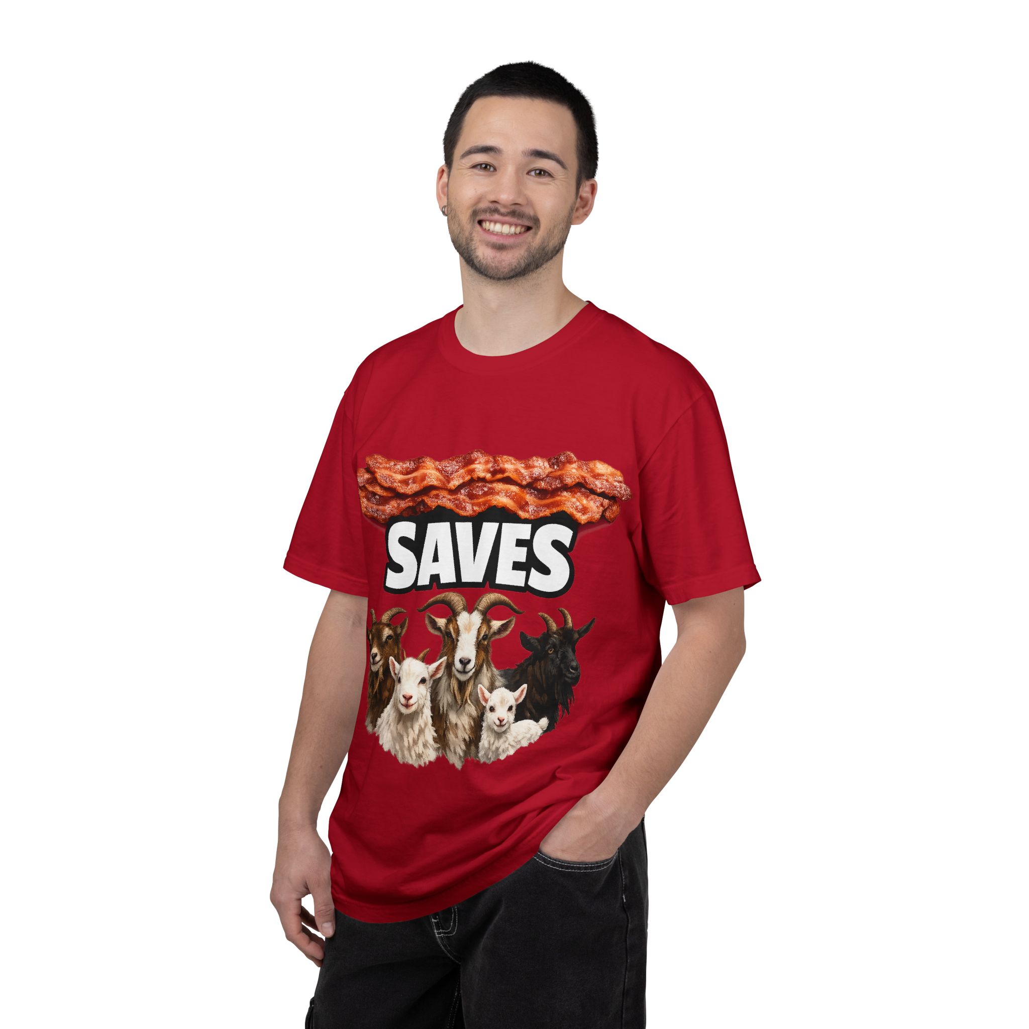 Bacon Saves goats T-shirt | Bacon and Goats Graphic Tee - Image 52