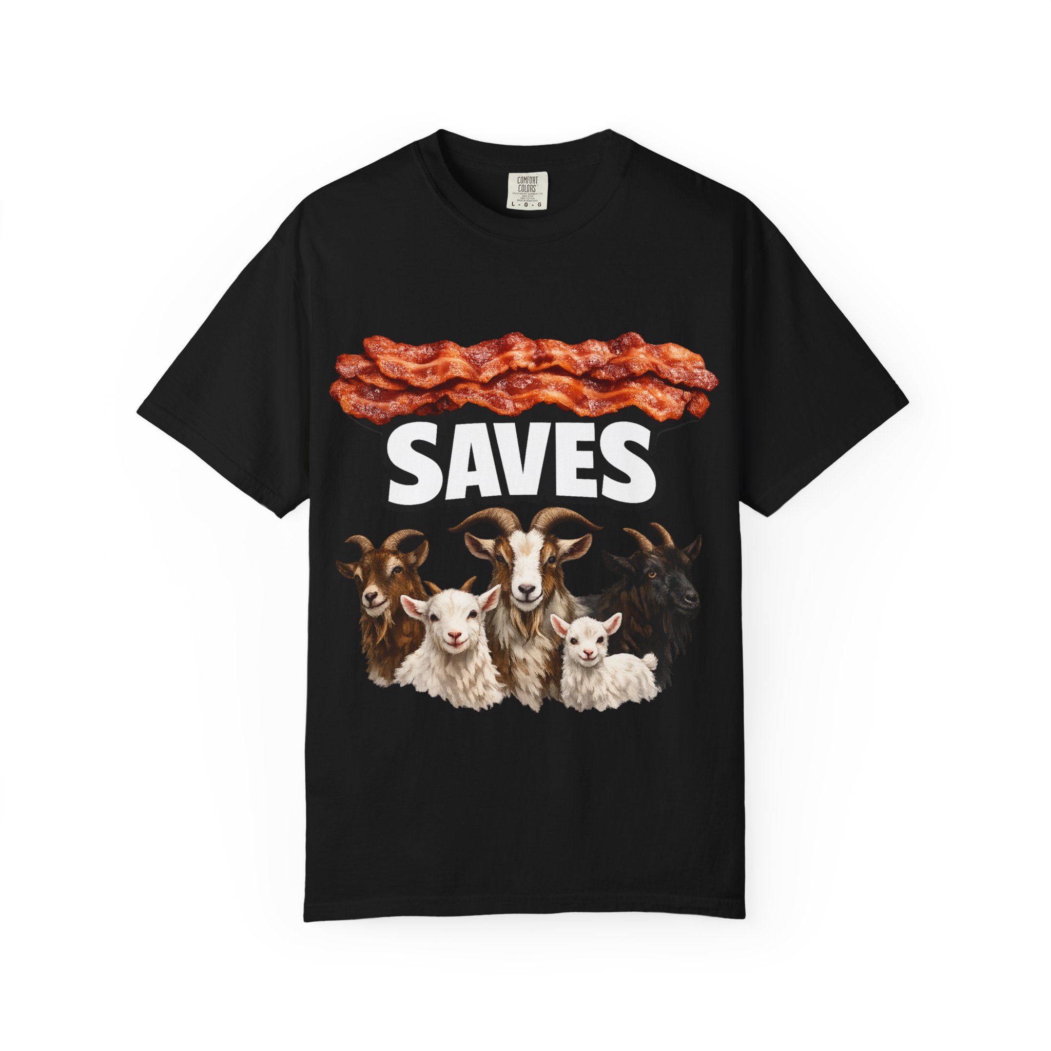 Bacon Saves goats T-shirt | Bacon and Goats Graphic Tee - Image 37