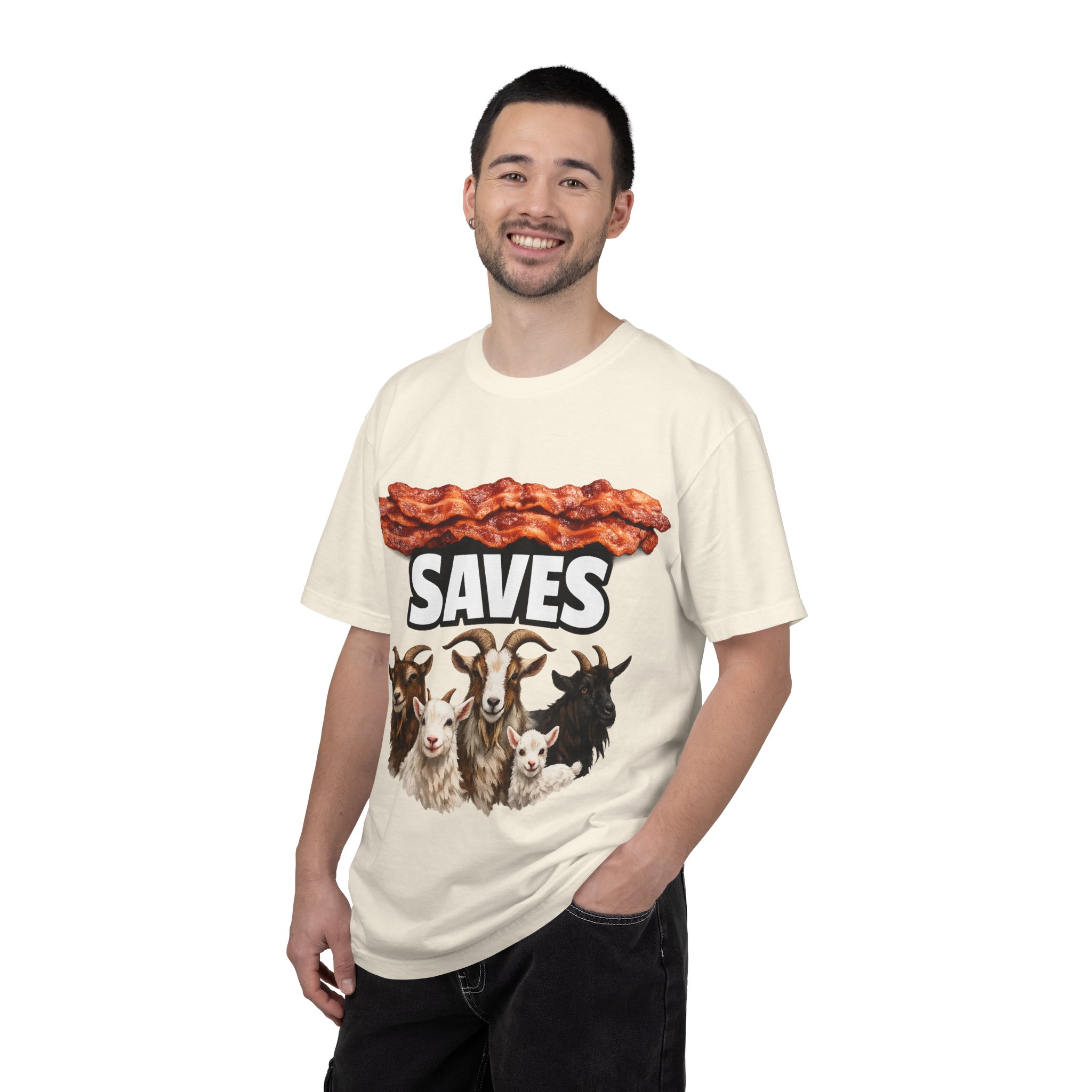 Bacon Saves goats T-shirt | Bacon and Goats Graphic Tee - Image 8