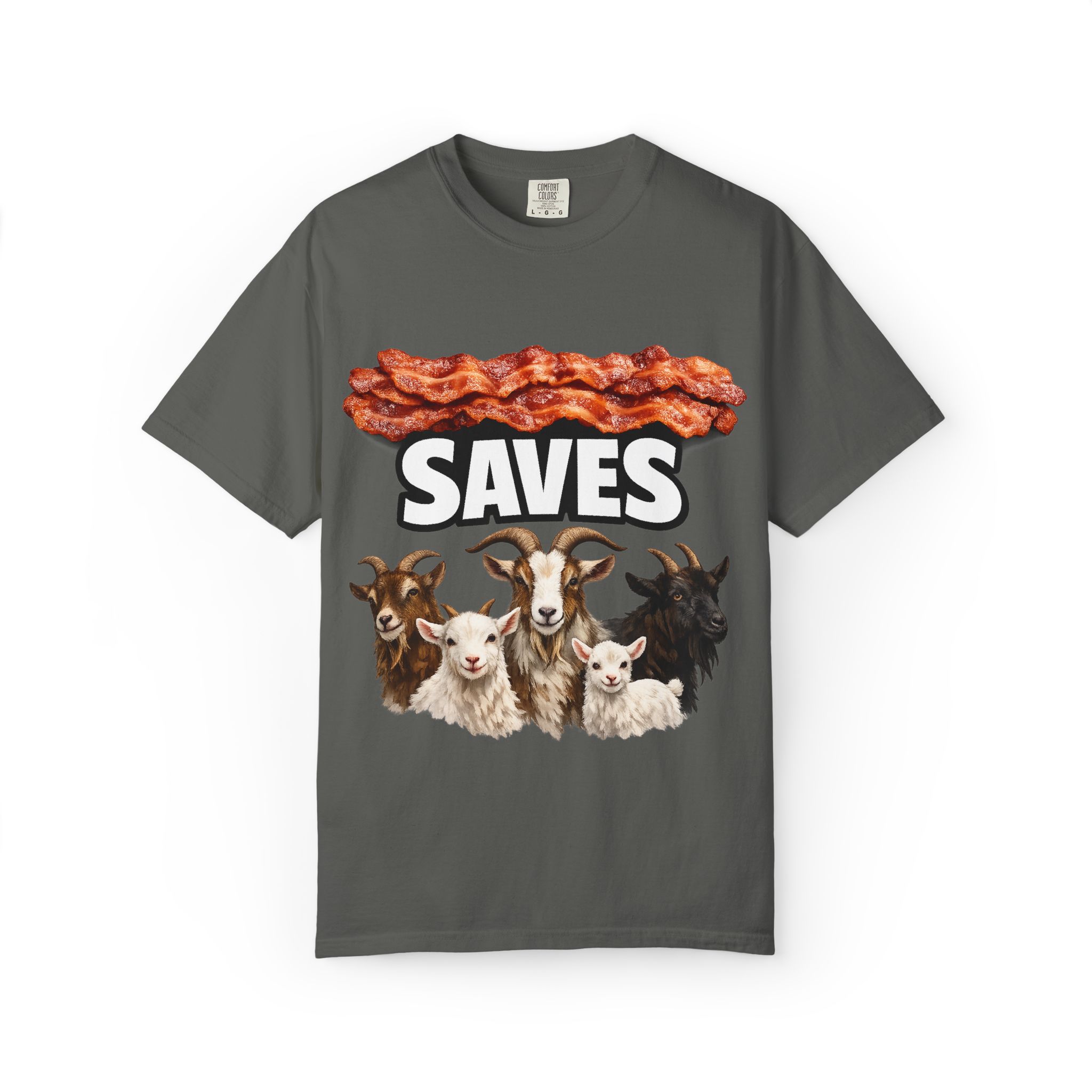 Bacon Saves goats T-shirt | Bacon and Goats Graphic Tee - Image 17