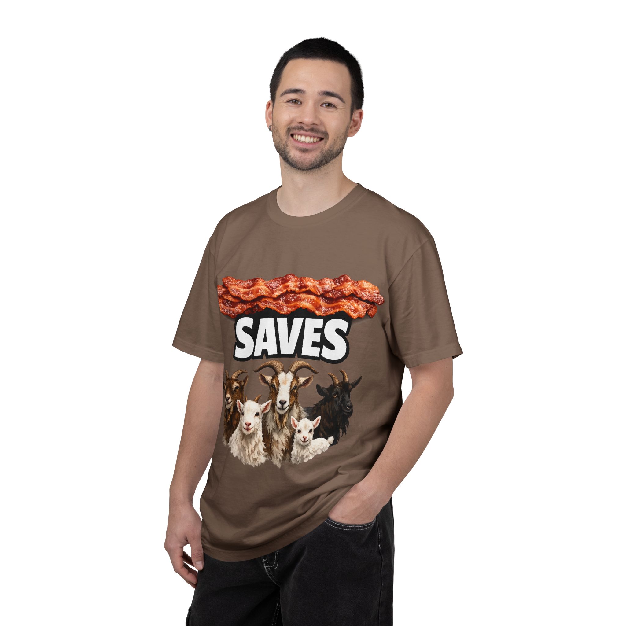 Bacon Saves goats T-shirt | Bacon and Goats Graphic Tee - Image 16