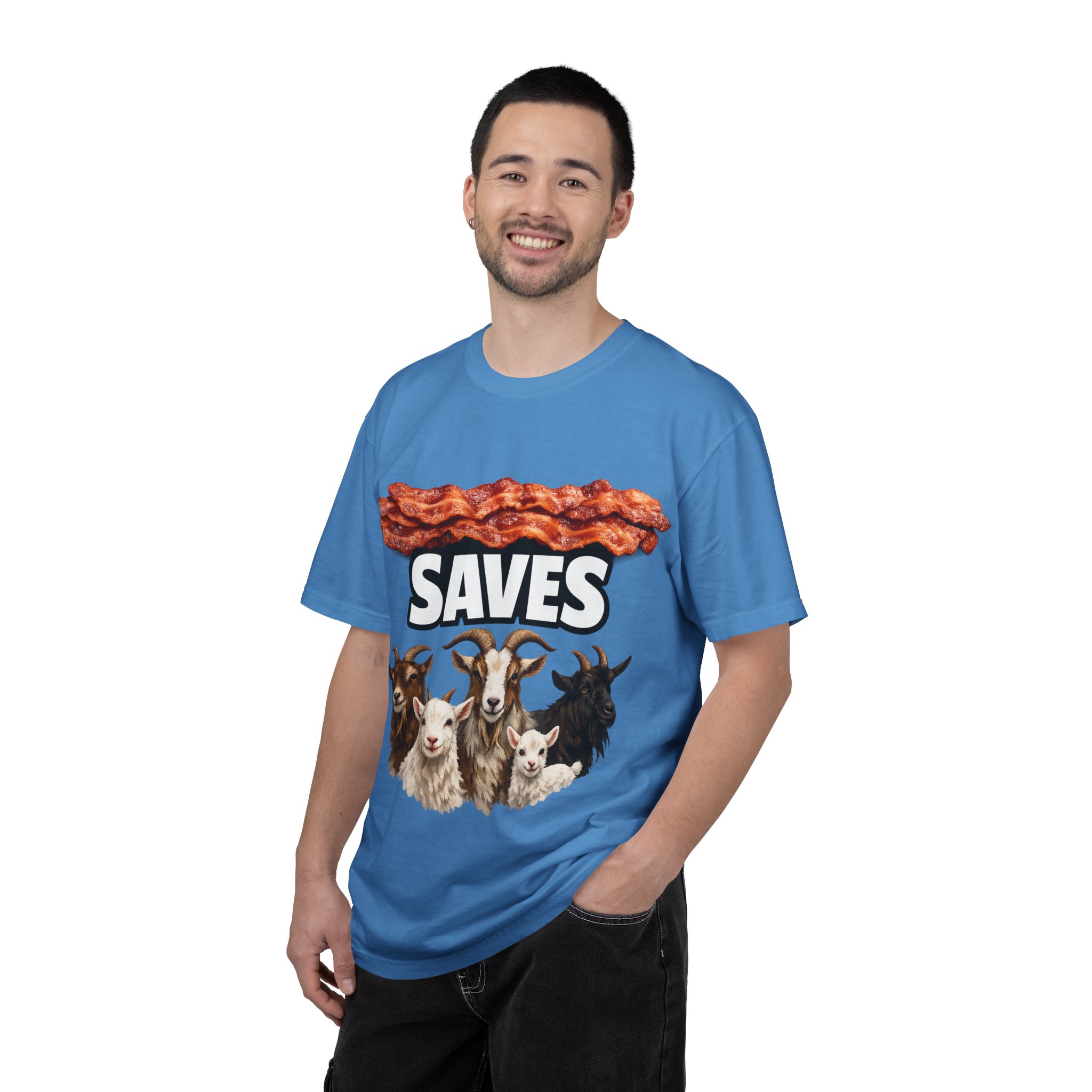 Bacon Saves goats T-shirt | Bacon and Goats Graphic Tee - Image 32