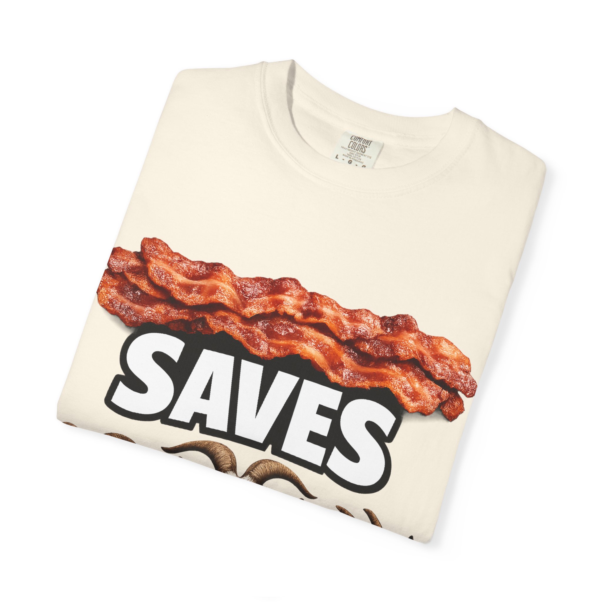 Bacon Saves goats T-shirt | Bacon and Goats Graphic Tee - Image 7