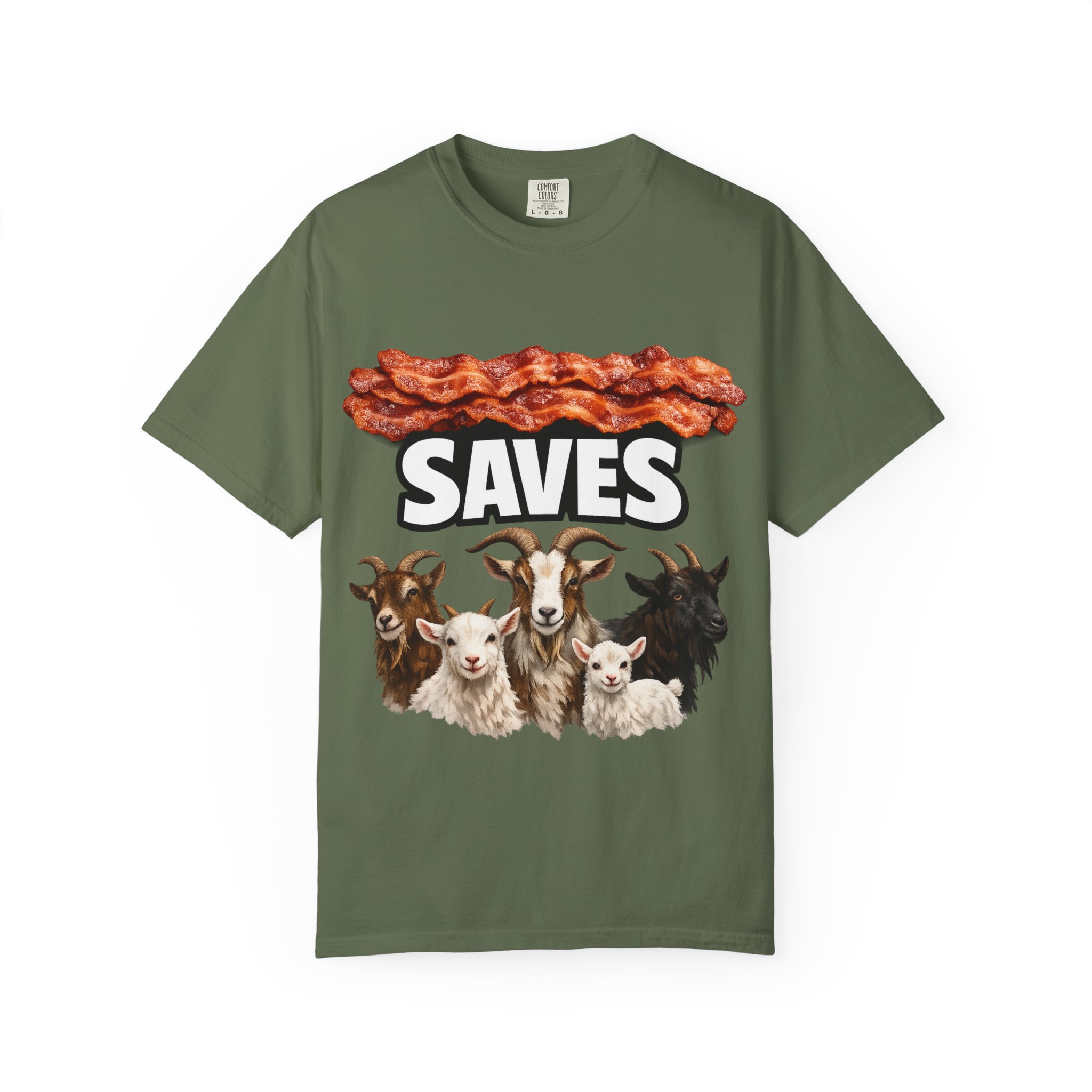 Bacon Saves goats T-shirt | Bacon and Goats Graphic Tee - Image 25