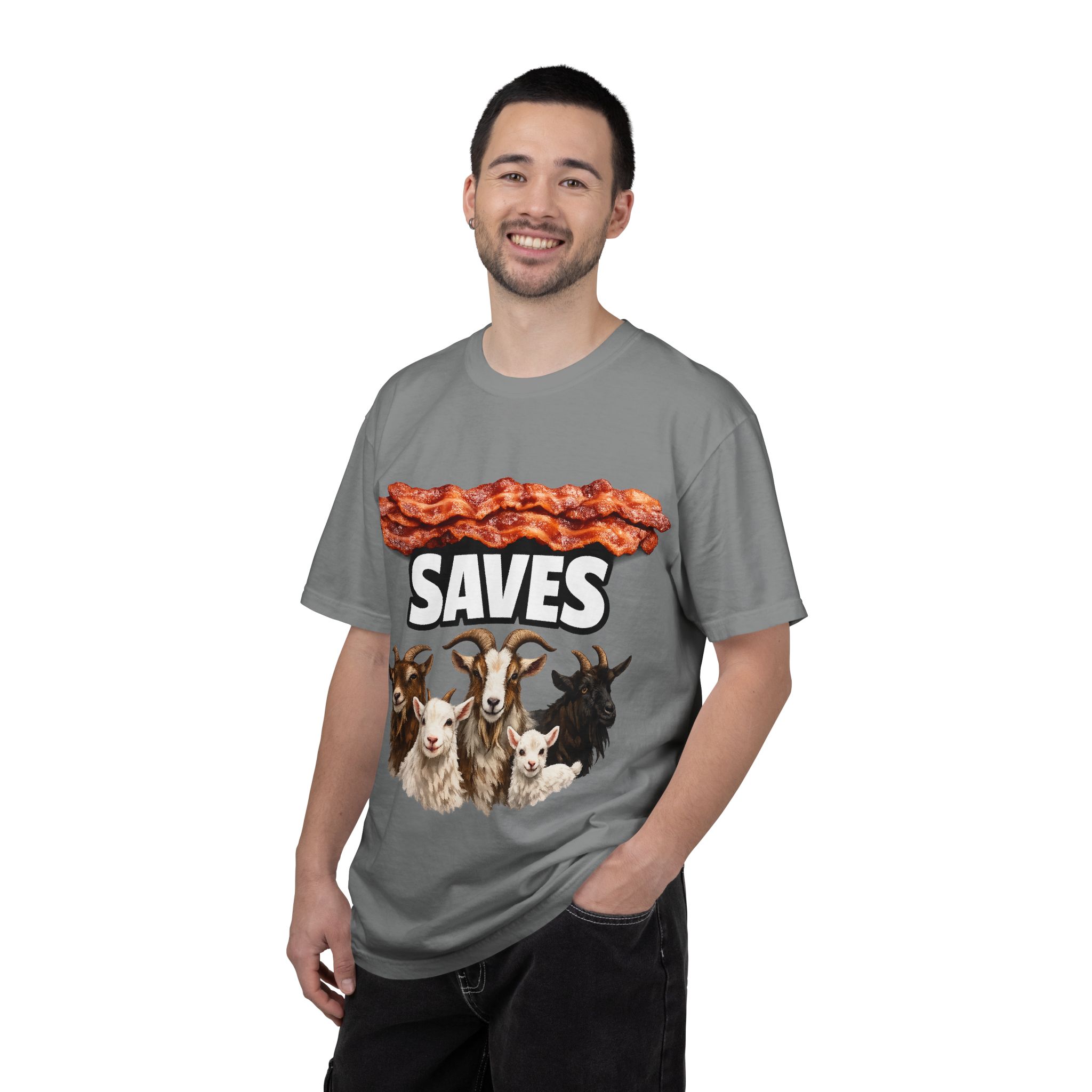 Bacon Saves goats T-shirt | Bacon and Goats Graphic Tee - Image 24