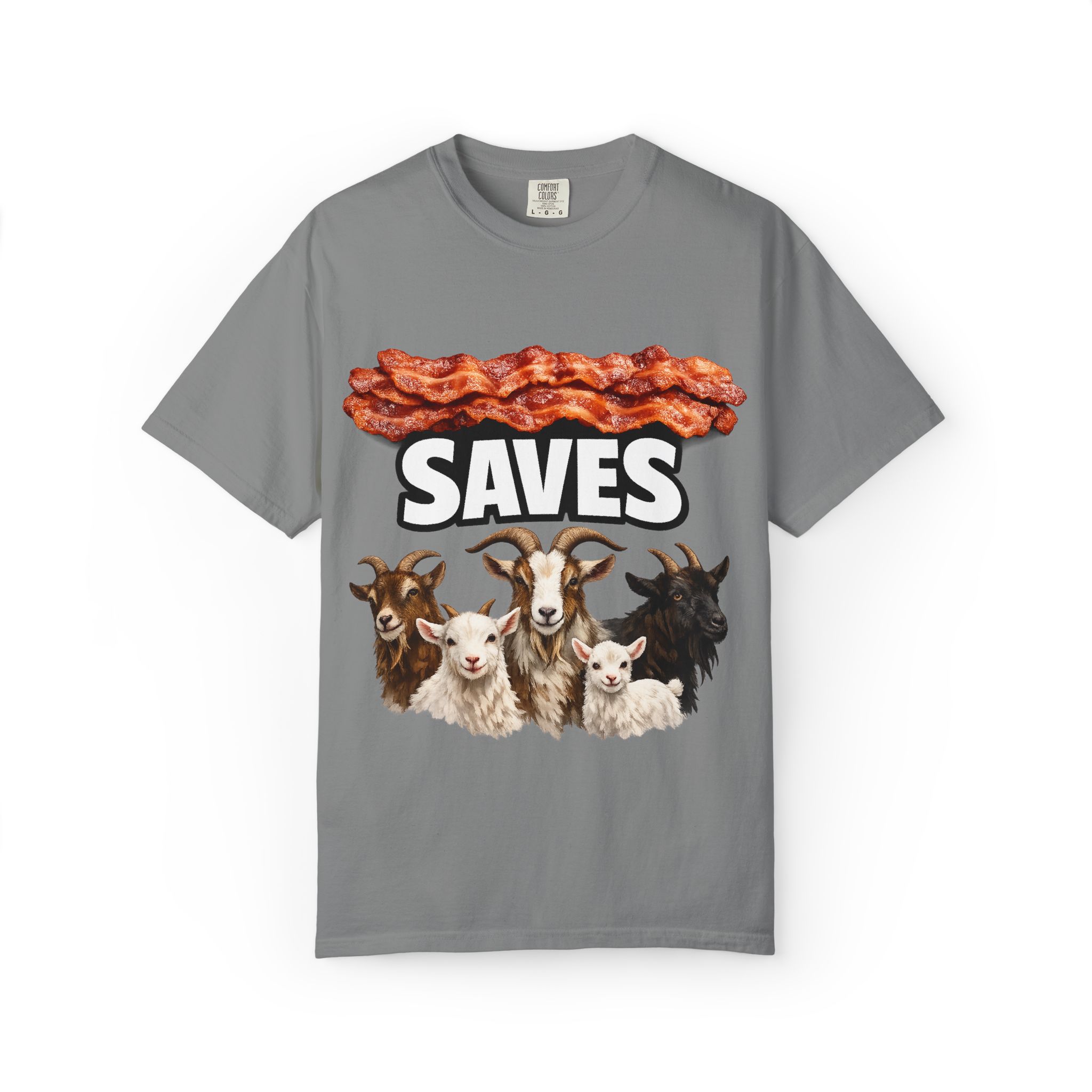 Bacon Saves goats T-shirt | Bacon and Goats Graphic Tee - Image 21