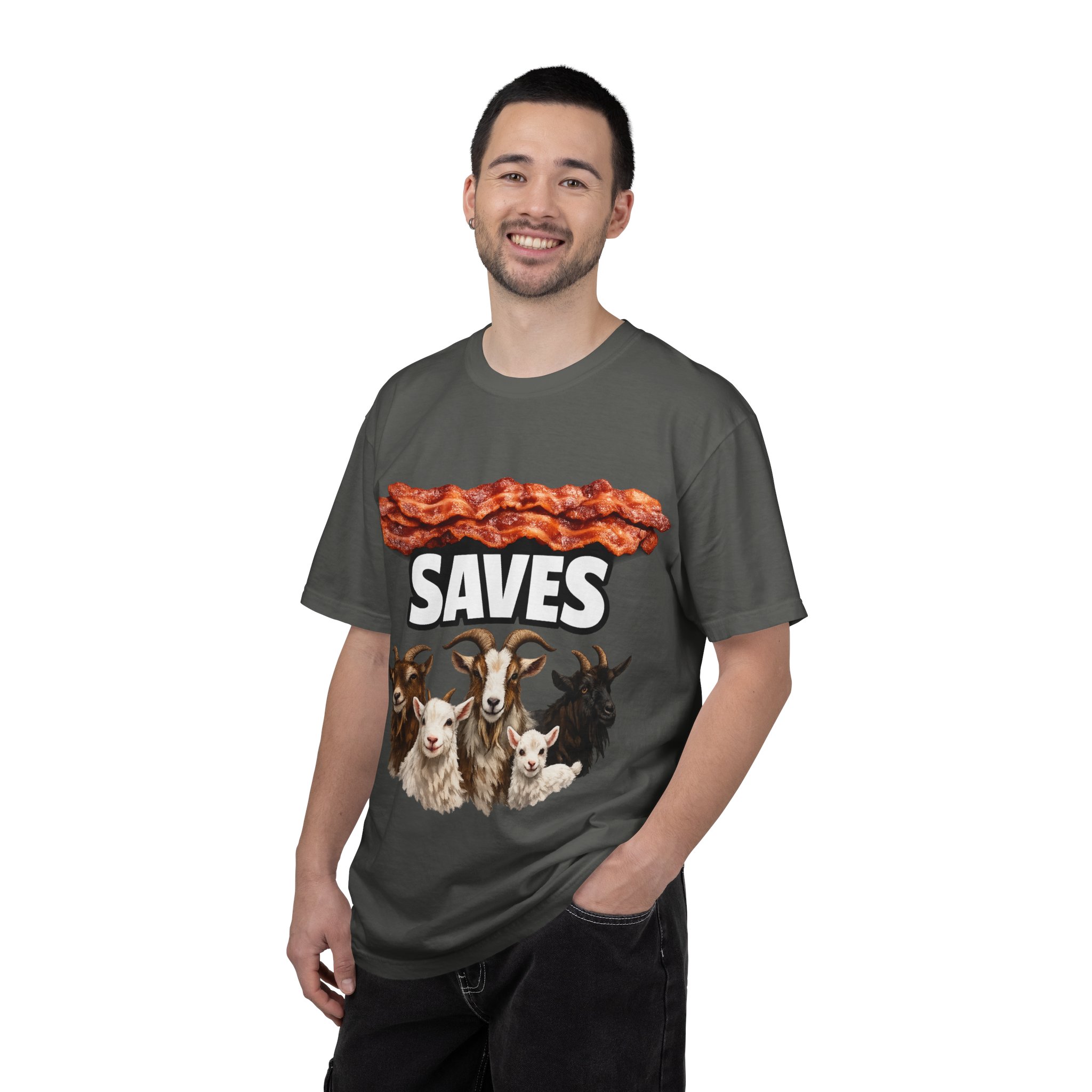 Bacon Saves goats T-shirt | Bacon and Goats Graphic Tee - Image 20