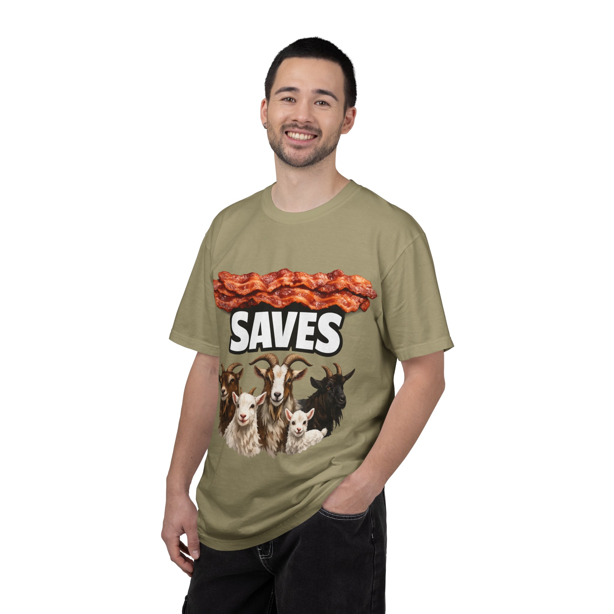 Bacon Saves goats T-shirt | Bacon and Goats Graphic Tee - Image 12