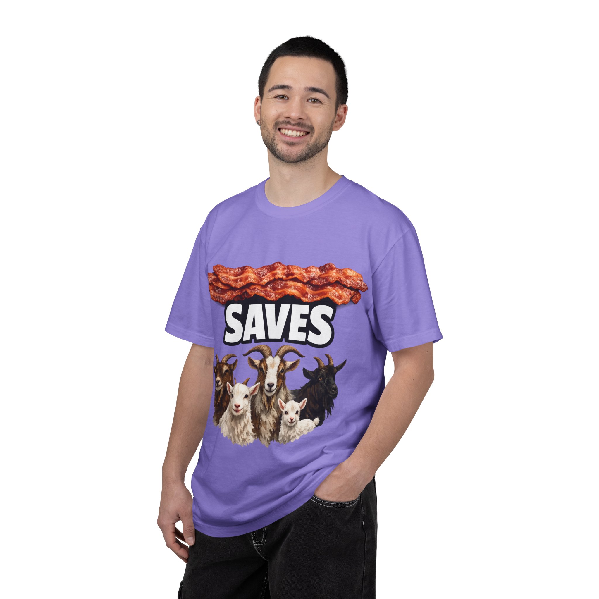 Bacon Saves goats T-shirt | Bacon and Goats Graphic Tee - Image 44
