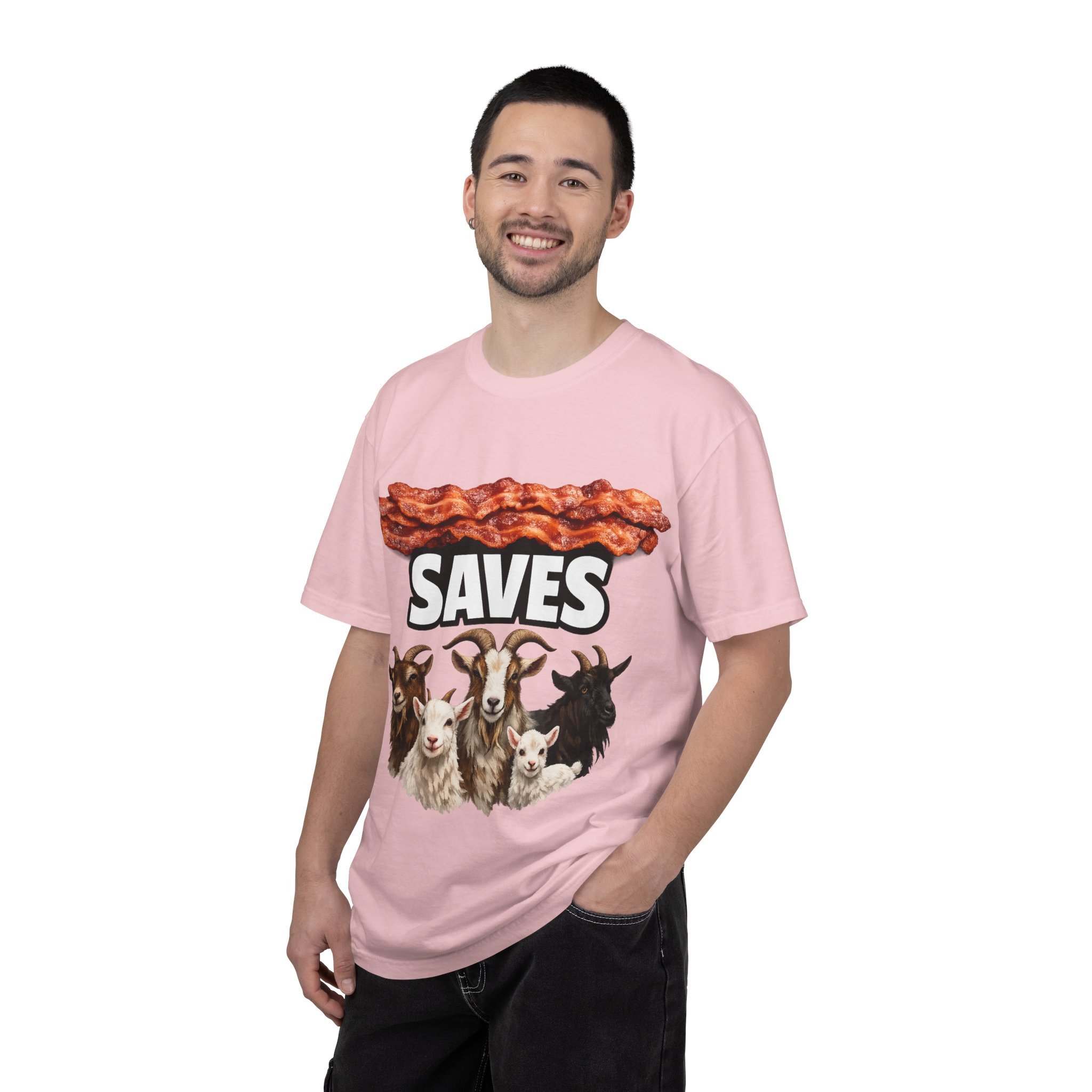 Bacon Saves goats T-shirt | Bacon and Goats Graphic Tee - Image 48