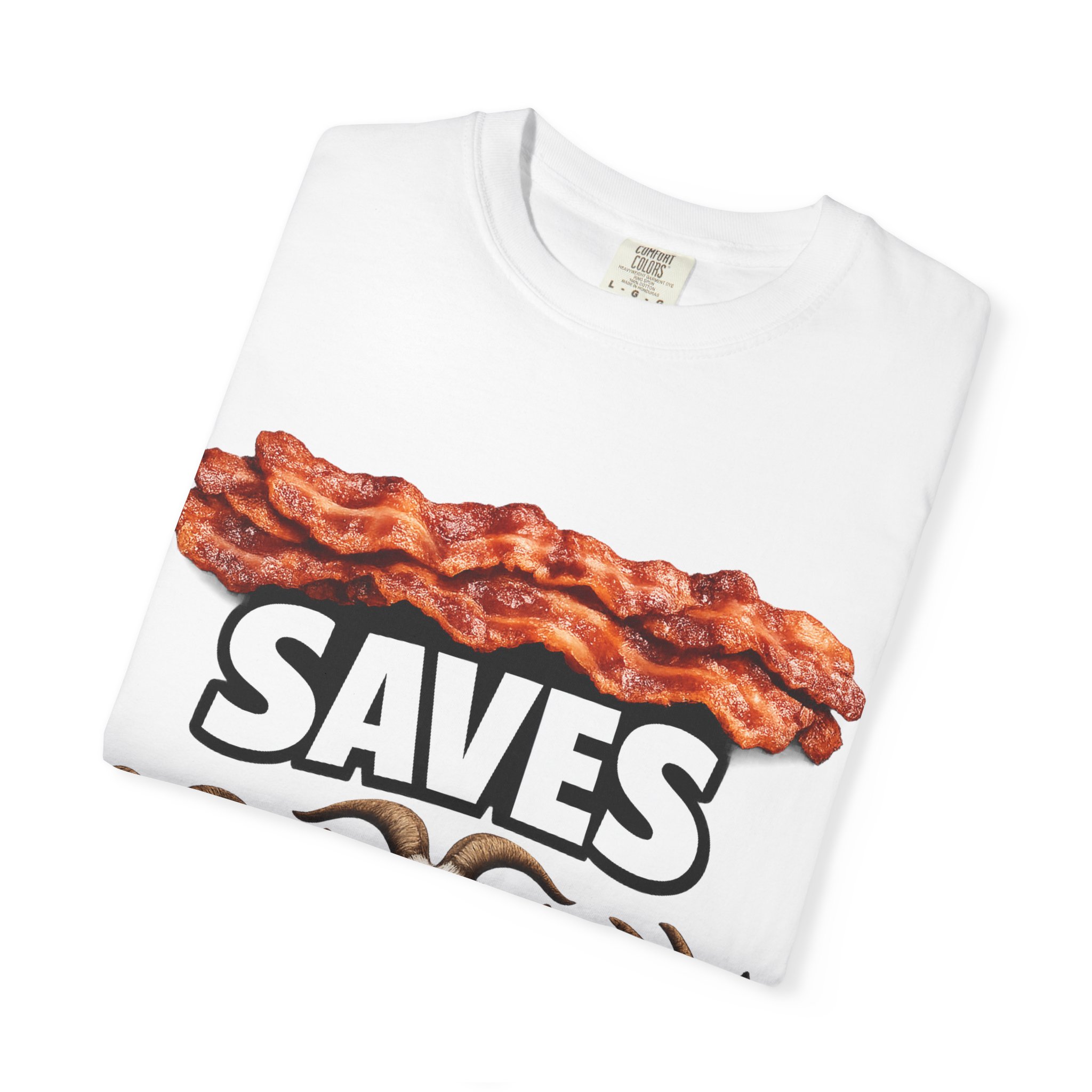 Bacon Saves goats T-shirt | Bacon and Goats Graphic Tee - Image 3
