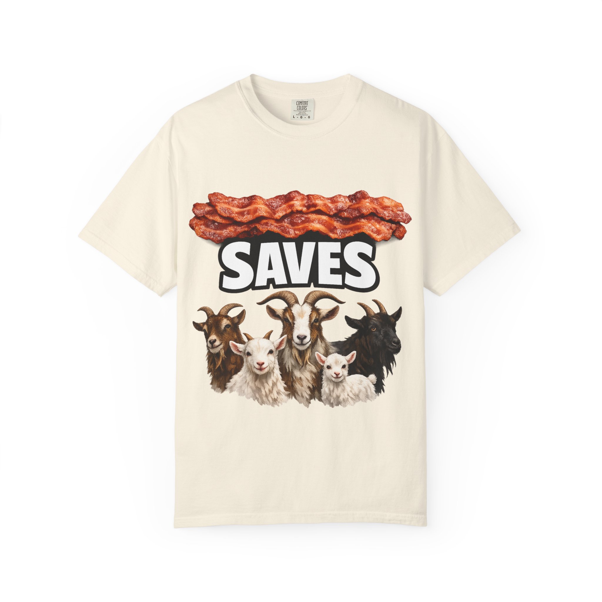 Bacon Saves goats T-shirt | Bacon and Goats Graphic Tee - Image 5