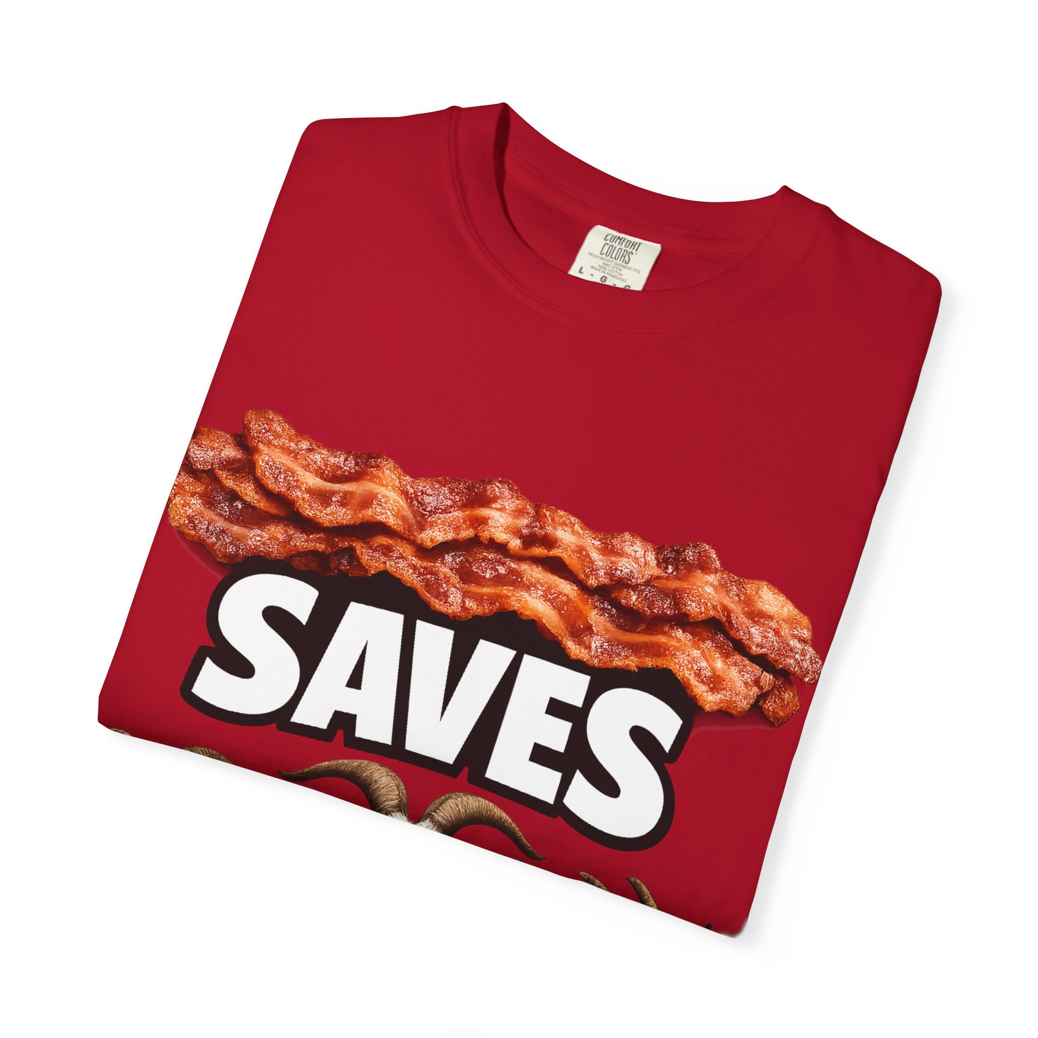Bacon Saves goats T-shirt | Bacon and Goats Graphic Tee - Image 51