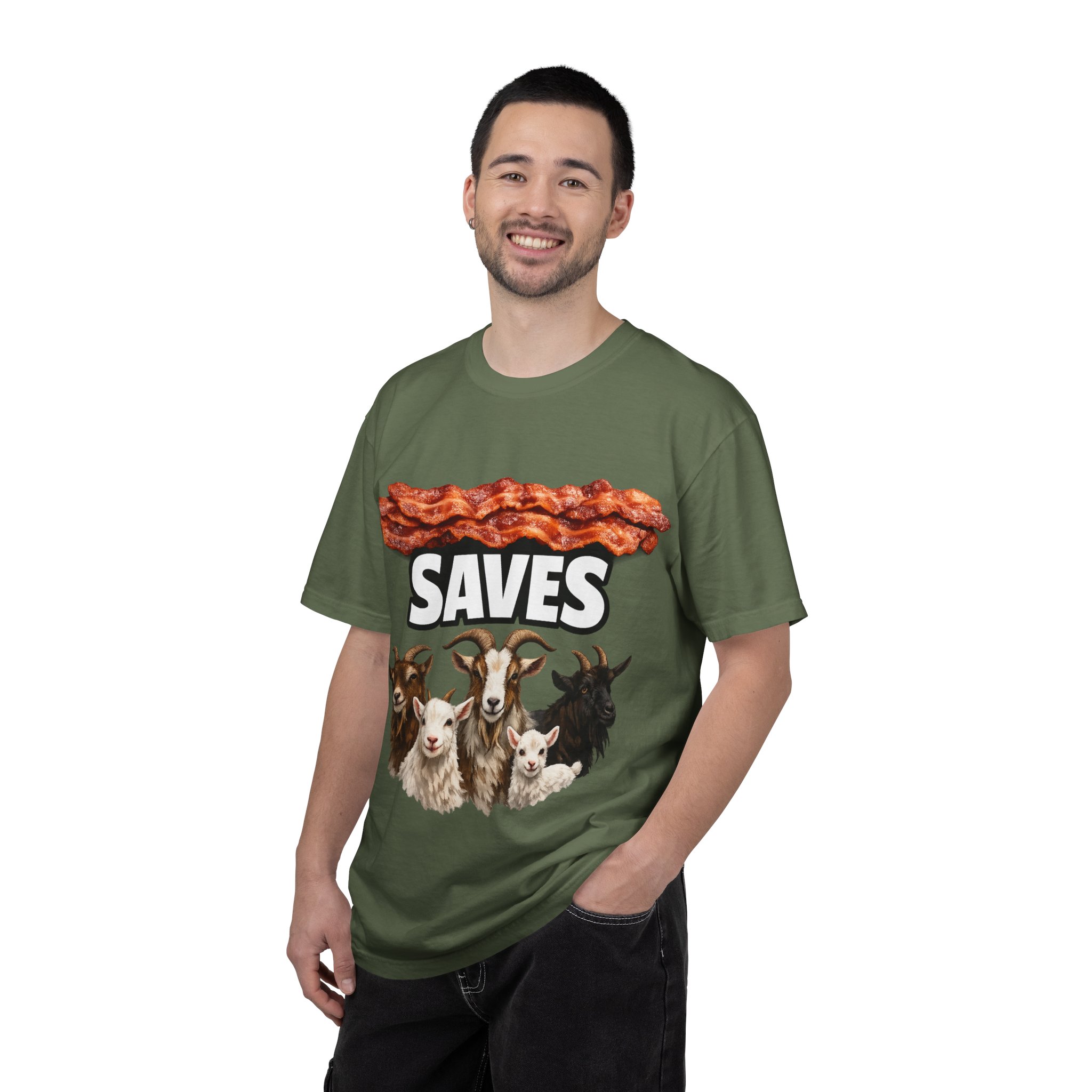 Bacon Saves goats T-shirt | Bacon and Goats Graphic Tee - Image 28