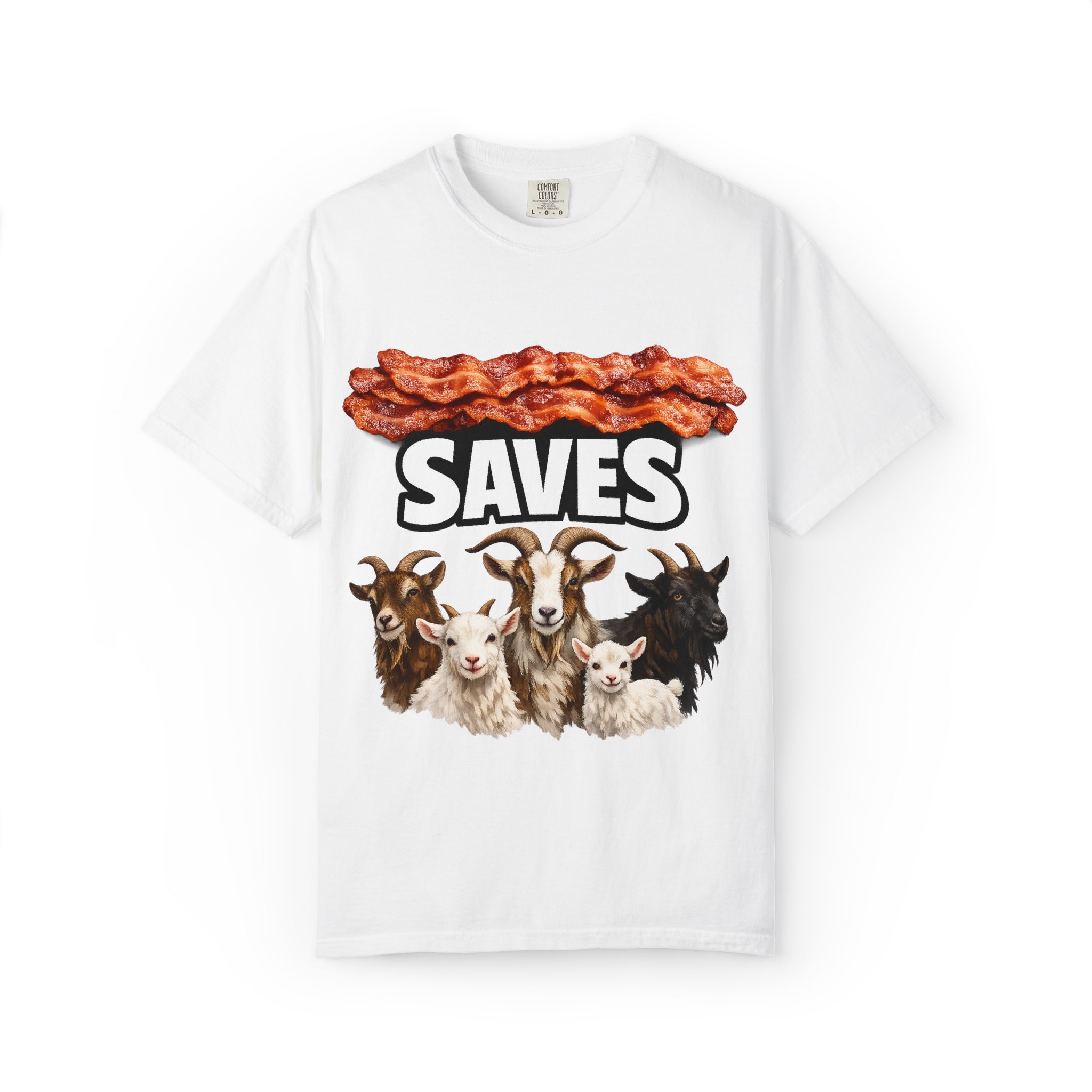 Bacon Saves goats T-shirt | Bacon and Goats Graphic Tee