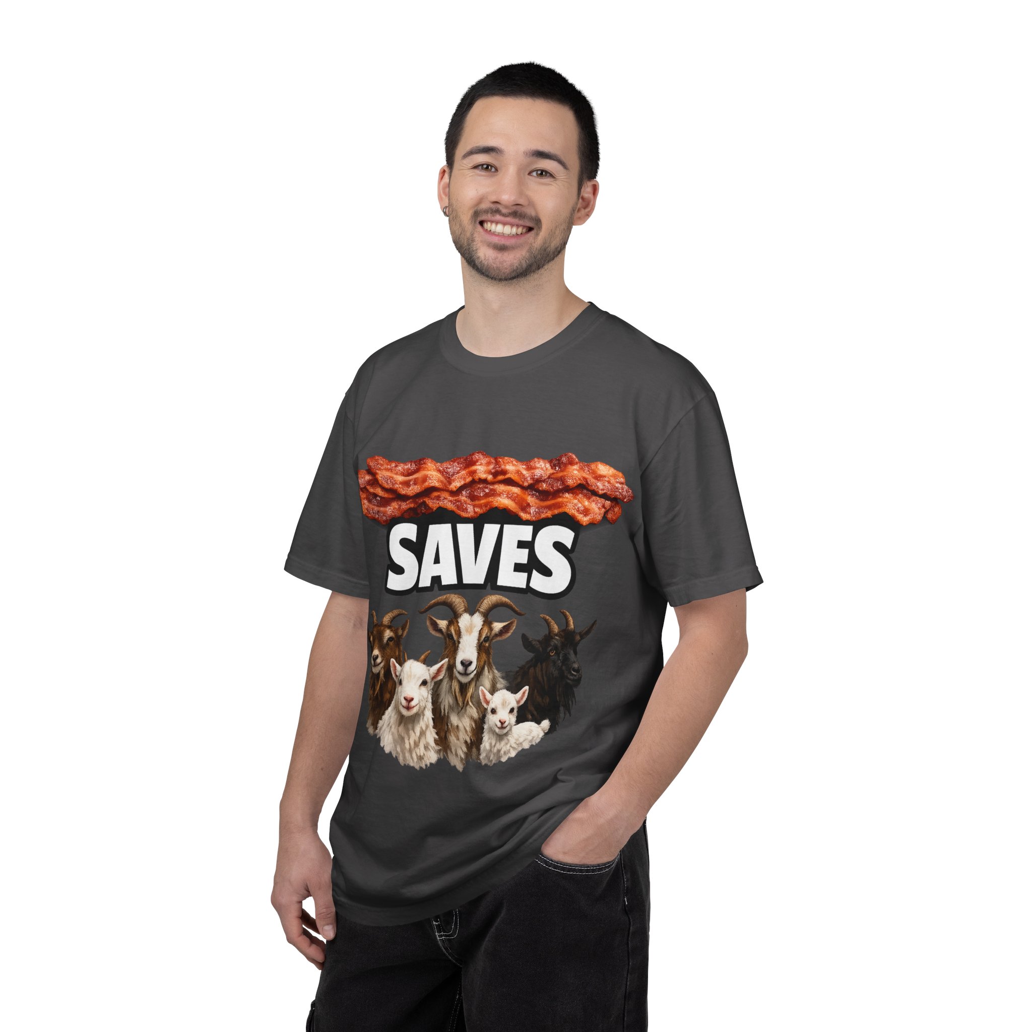 Bacon Saves goats T-shirt | Bacon and Goats Graphic Tee - Image 36
